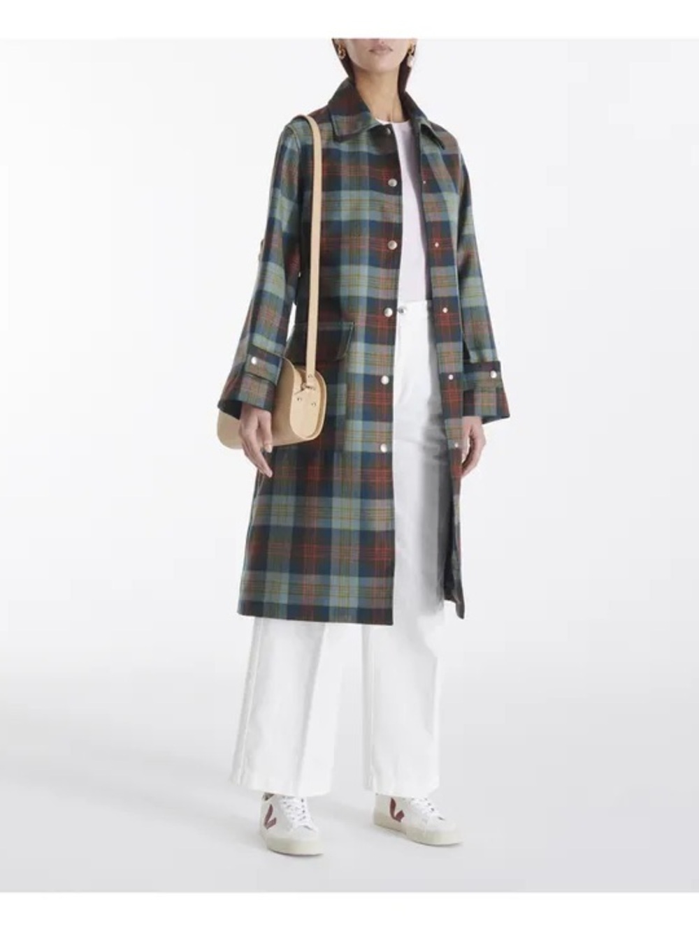 A.P.C. Plaid Belted Trench in Blue, Green and Brown / Angela Wool Coat